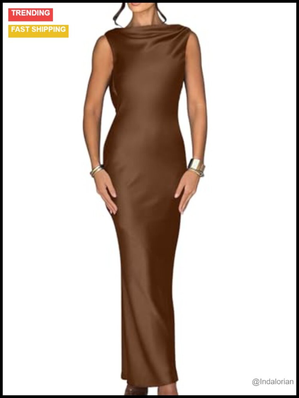 Elegant Sleeveless High Neck Satin Maxi Dress for Wedding Party Prom